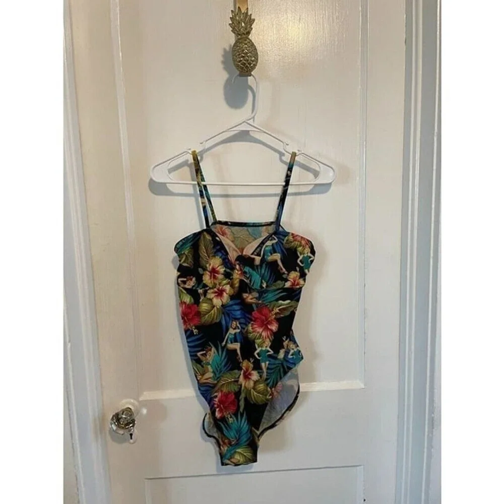 Kathy Ireland Vintage Women's Size Medium Pin Up Tropical One-Piece Bathing Suit